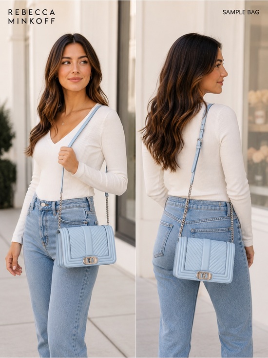 Rebecca Minkoff Handbags - Rebecca Minkoff Chevron Quilted Chain Strap Crossbody Bag Sample blue summer